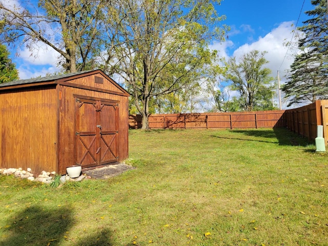 view of yard with a shed