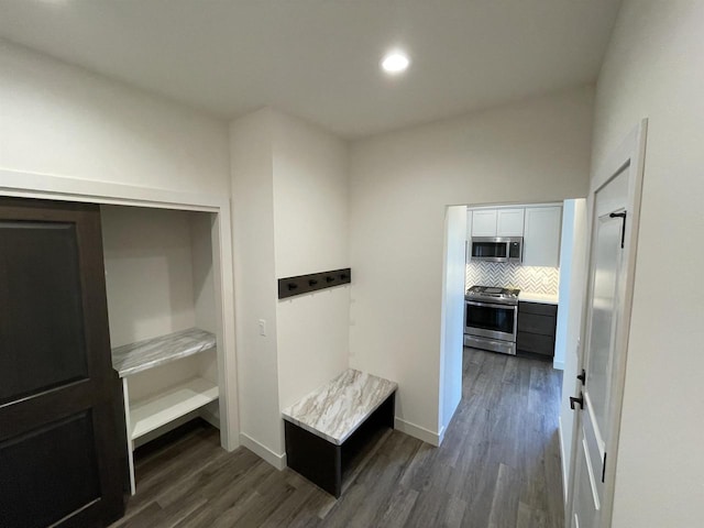 interior space with dark wood-type flooring