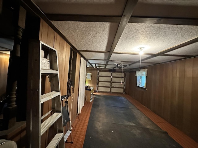 garage with wooden walls