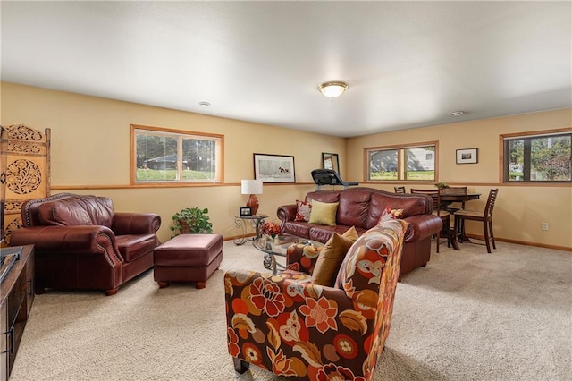 living room with light colored carpet and a healthy amount of sunlight