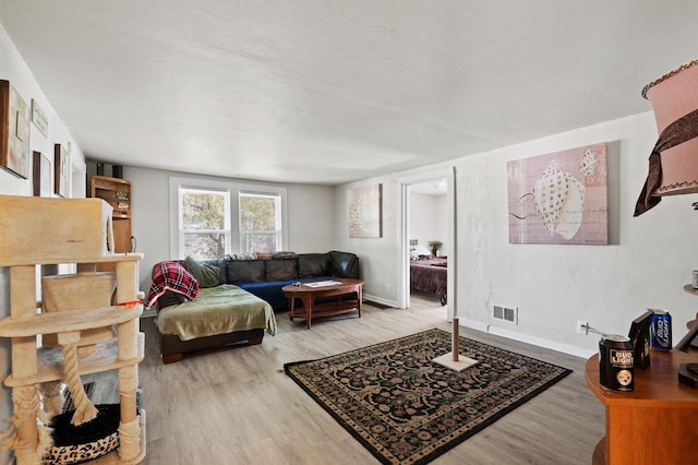 living room with light hardwood / wood-style flooring