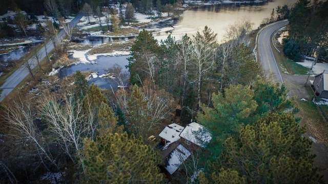 drone / aerial view featuring a water view