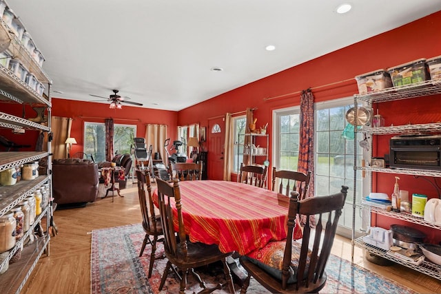 dining area featuring ceiling fan