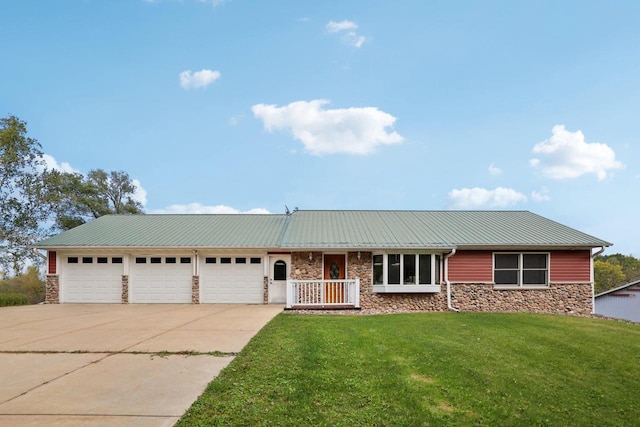 single story home with a garage and a front yard