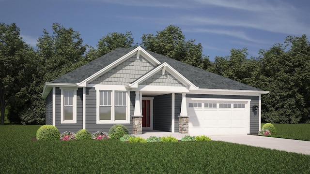 view of front of house featuring a front lawn and a garage