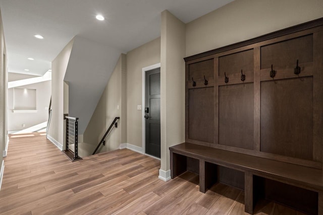 mudroom featuring light hardwood / wood-style flooring