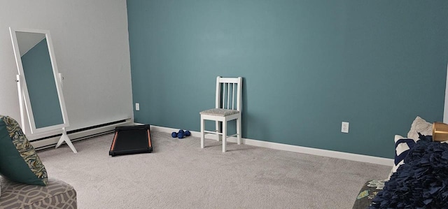 miscellaneous room with carpet and baseboard heating