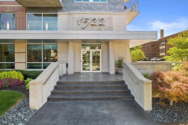 property entrance with french doors