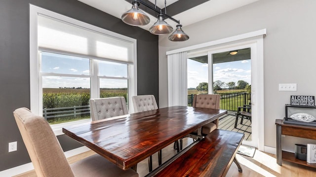 dining room featuring light wood-type flooring and plenty of natural light