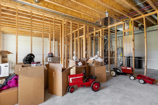 basement featuring water heater