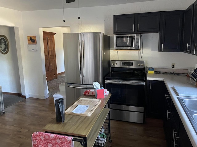 kitchen featuring appliances with stainless steel finishes and dark hardwood / wood-style flooring