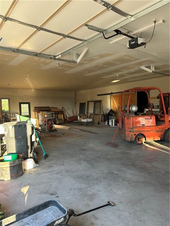 garage with a garage door opener