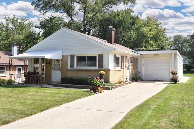 single story home with a front lawn and a garage