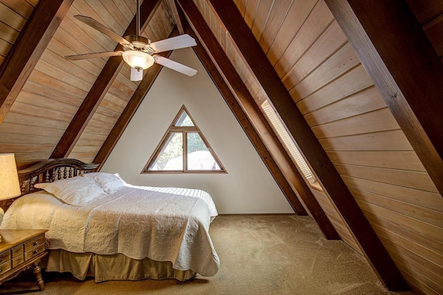 6147 County Rd E, Phelps, WI 54554 - bedroom with wood ceiling, vaulted ceiling with beams, and carpet floors