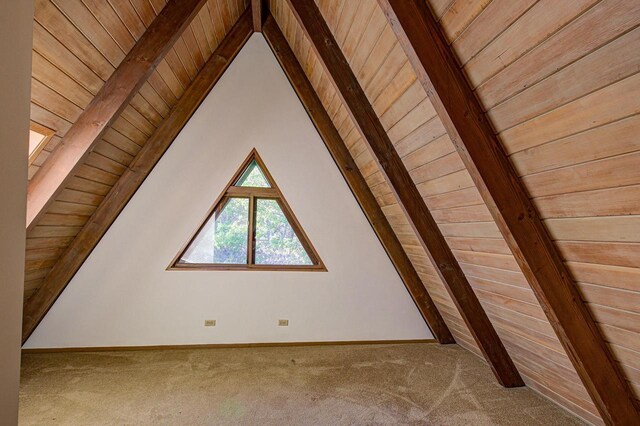 6147 County Rd E, Phelps, WI 54554 - bonus room with wooden ceiling, lofted ceiling with beams, and carpet flooring