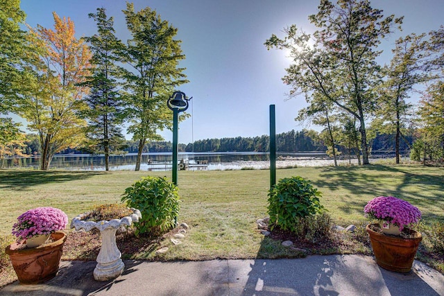 view of yard with a water view