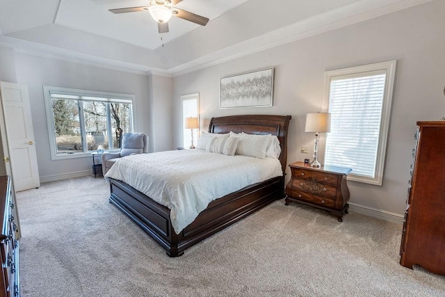 1516 E Orchard Beach Ln, Rice Lake, WI 54868 - bedroom featuring light carpet, a tray ceiling, and a ceiling fan