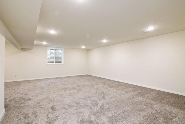 basement featuring carpet flooring