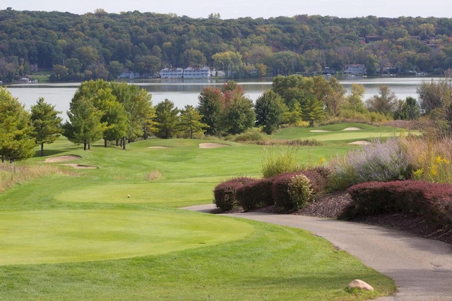 view of property's community featuring a water view and a yard