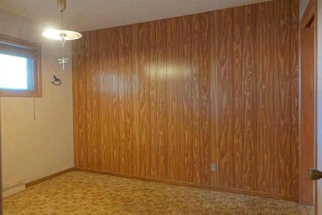 spare room featuring wooden walls