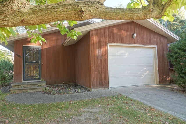 garage with wooden walls