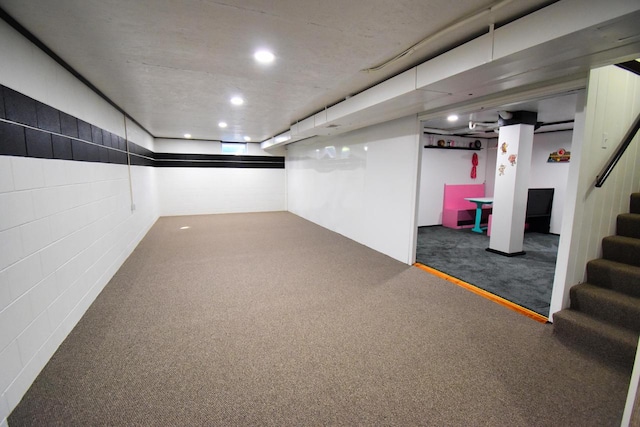 basement featuring carpet