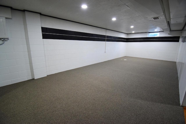 basement with carpet floors