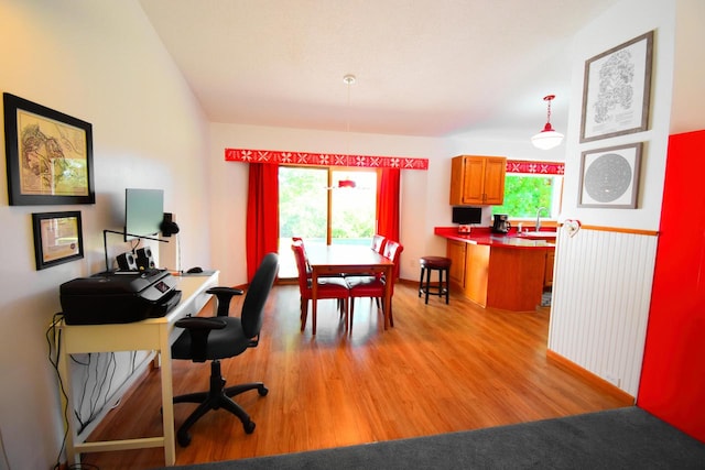 dining area with light wood-type flooring