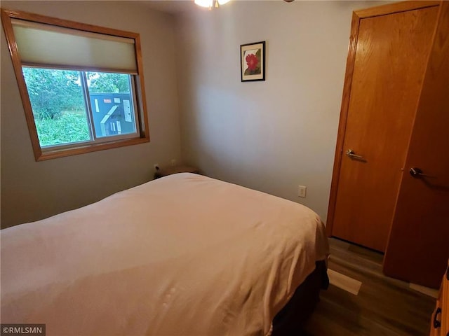 bedroom featuring dark hardwood / wood-style flooring