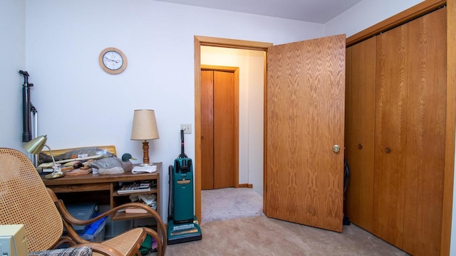 home office featuring light carpet