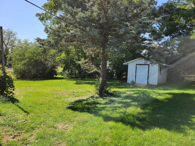 view of yard featuring a shed