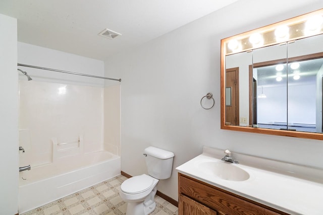 full bathroom featuring shower / bathing tub combination, vanity, and toilet