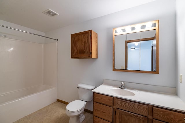 full bathroom featuring shower / bathtub combination, vanity, toilet, and tile patterned floors