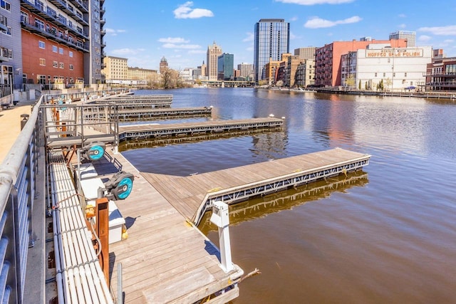 dock area featuring a water view