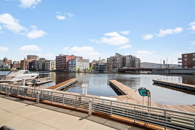 dock area featuring a water view