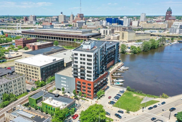 aerial view featuring a water view