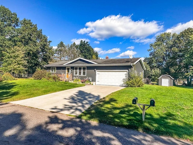 single story home featuring a garage and a front lawn