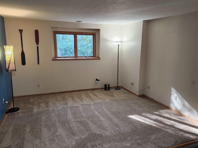 spare room featuring carpet and a textured ceiling