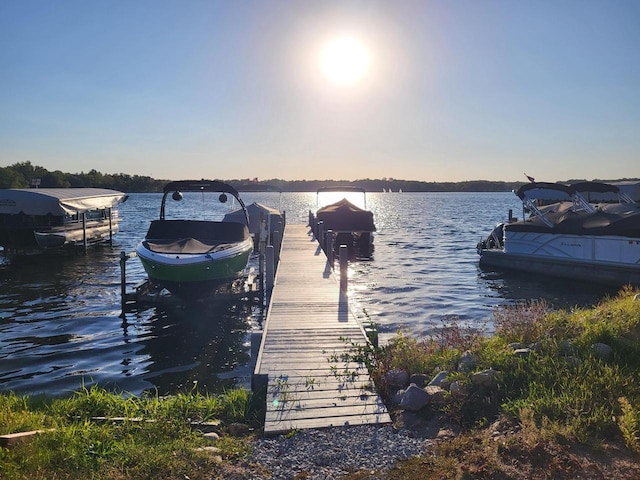 view of dock featuring a water view