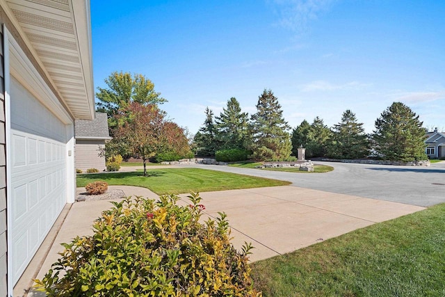 view of yard featuring a garage