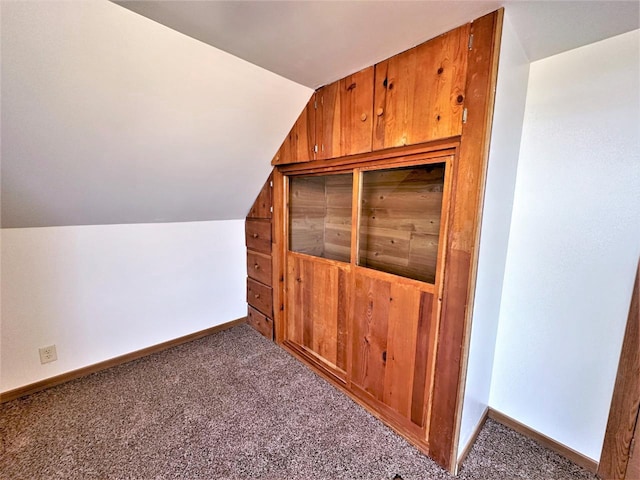 additional living space with lofted ceiling and carpet flooring