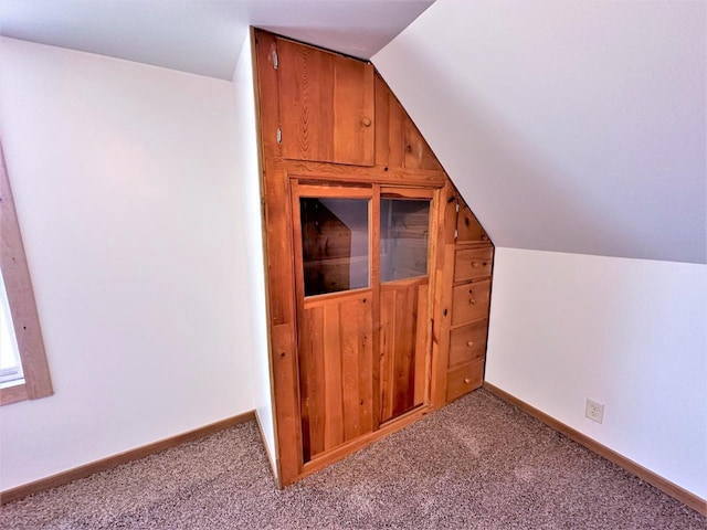 additional living space featuring light carpet and lofted ceiling