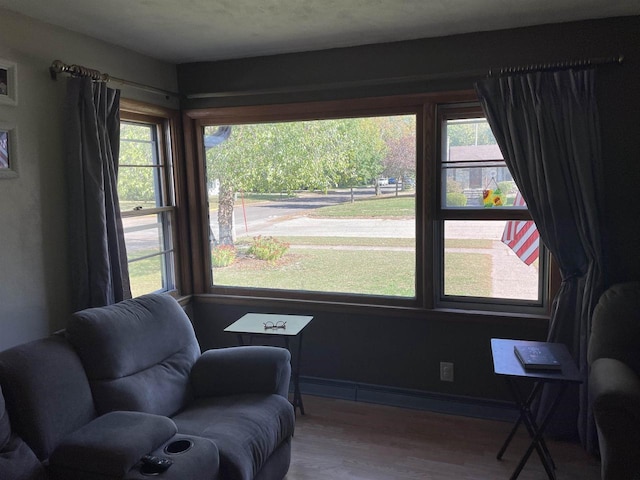 sitting room with plenty of natural light and hardwood / wood-style floors