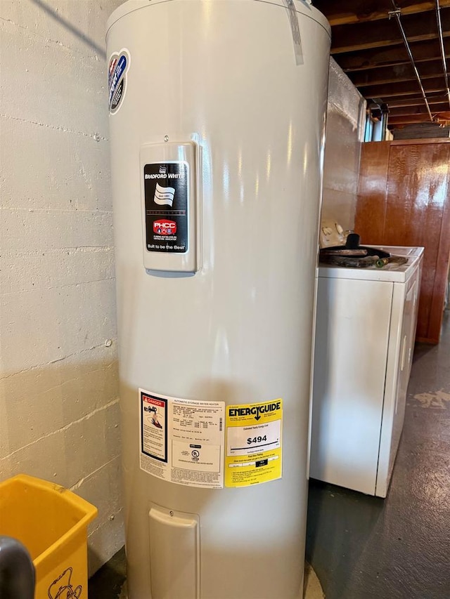 utility room featuring washer / clothes dryer and electric water heater