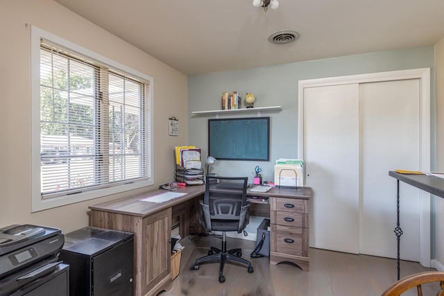 office area featuring light wood-type flooring