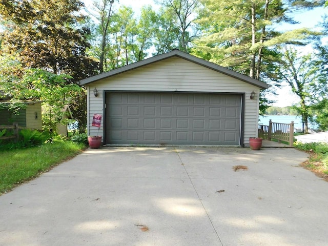 garage featuring a water view