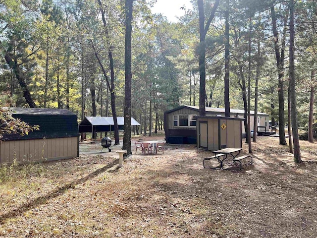 view of yard featuring a shed