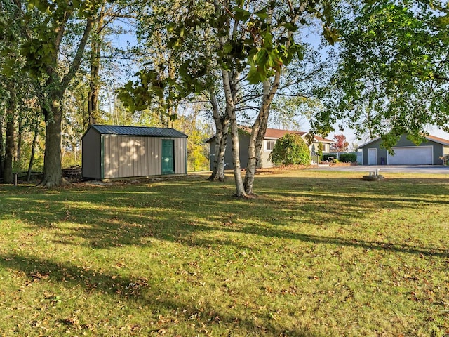 view of yard featuring a shed