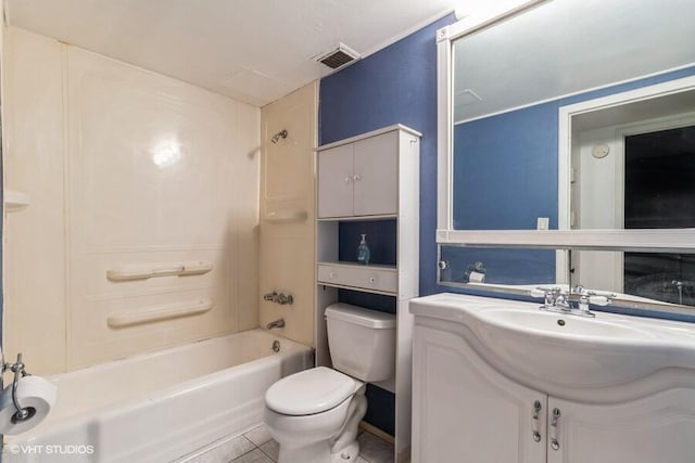 full bathroom with tile patterned flooring, shower / bathtub combination, vanity, and toilet