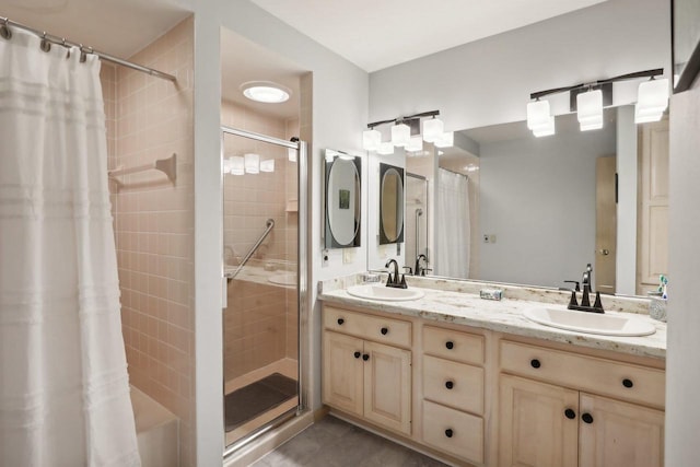 bathroom featuring vanity and walk in shower